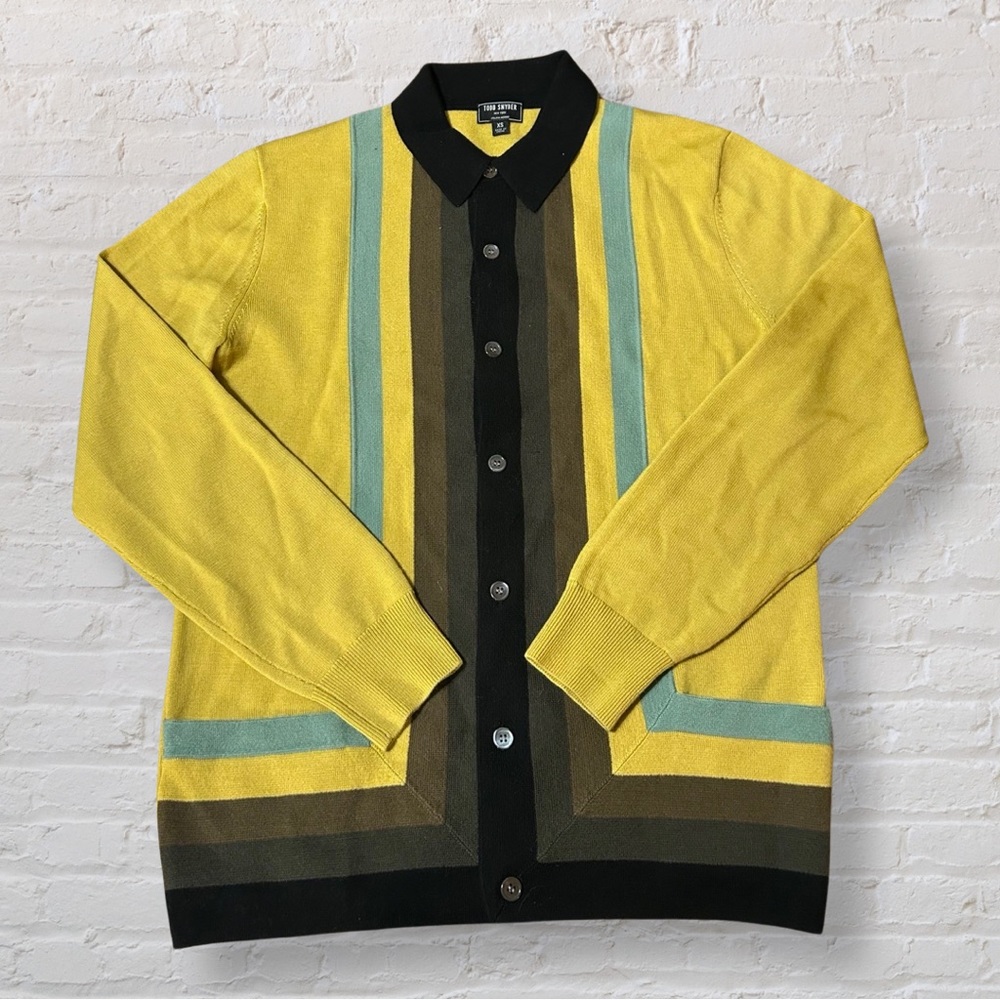 Todd Snyder Placket Stripe Sweater Polo Long Sleeve Olive Oil Marino Wool XS